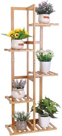 Стійка для квітів Medla з бамбука, 6 полиць, для дому та саду, 40x20x102 см, для кімнати, балкона, саду, всередину і на вулицю