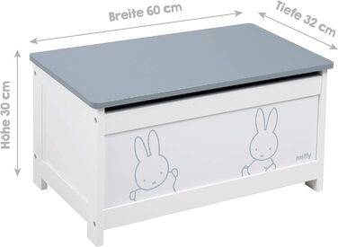 Дитяча іграшкова скриня з дерева roba Miffy, біла скриня-лава зі складаною кришкою і доводчиком для іграшок у дитячу кімнату, для хлопчиків і дівчаток