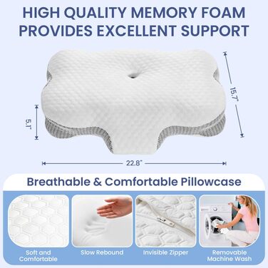 Подушка для шиї з піни Memory Foam, ортопедична для сну на боку та спині, біла