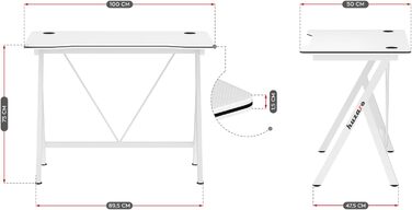 Ігровий стіл Huzaro Hero 1.4, 100x50 см, білий, сталева конструкція, карбонова стільниця, з отворами для кабелів, для комп'ютера, офісу, геймінгу