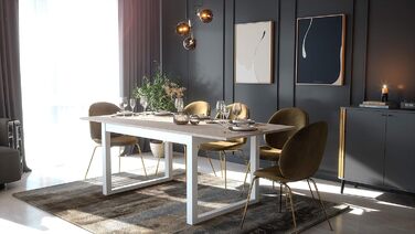 Розсувний обідній стіл Newfurn 160-200 см, білий із стільницею під піщаник, сучасний скандинавський стиль, для кухні та вітальні