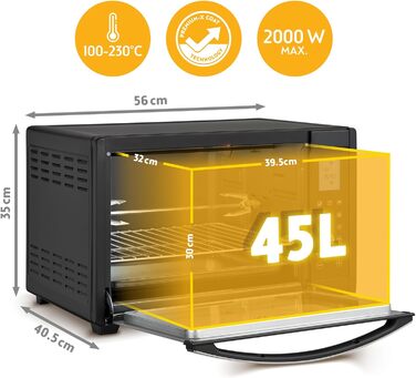 Міні-піч First Austria Digital 45L 2000W Premium-X з рожном та таймером - електропіч для кухні та кемпінгу