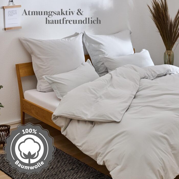 Комплект постільної білизни Blumtal Stone Washed (4 предмети), бавовна з ефектом льону, Moonlight Grey (2 підковдри 135x200 см, 2 наволочки 80x80 см), Oeko-TEX