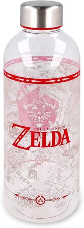 Пляшка для води Elbenwald The Legend of Zelda 850 мл з принтом Щита, прозора з червоним, пластикова, герметична, 22,5 см