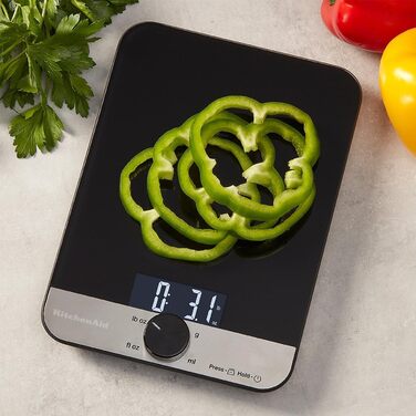 Кухонні ваги KitchenAid, скляна платформа, для сухих та вологих інгредієнтів, до 5000 г, чорний колір
