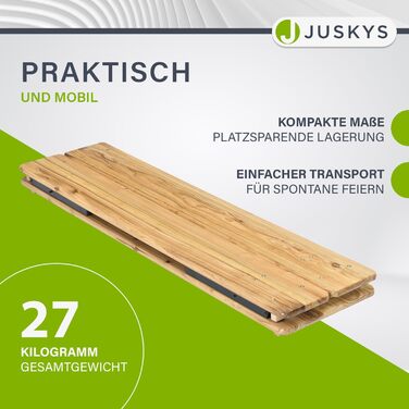 Садовий комплект меблів Juskys Bichl: складаний стіл та 2 лавки з дерева, 170x46x77 см, бенкетний набір для кемпінгу та пікніка