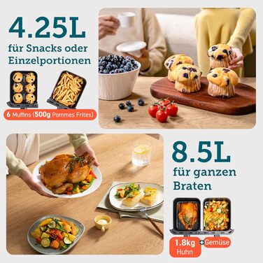 Фритюрниця з двома камерами Cosori AirFryer 8,5 л, 6-в-1, подвійна зона, з оглядовим вікном, енергозберігаюча, 50 рецептів, золота