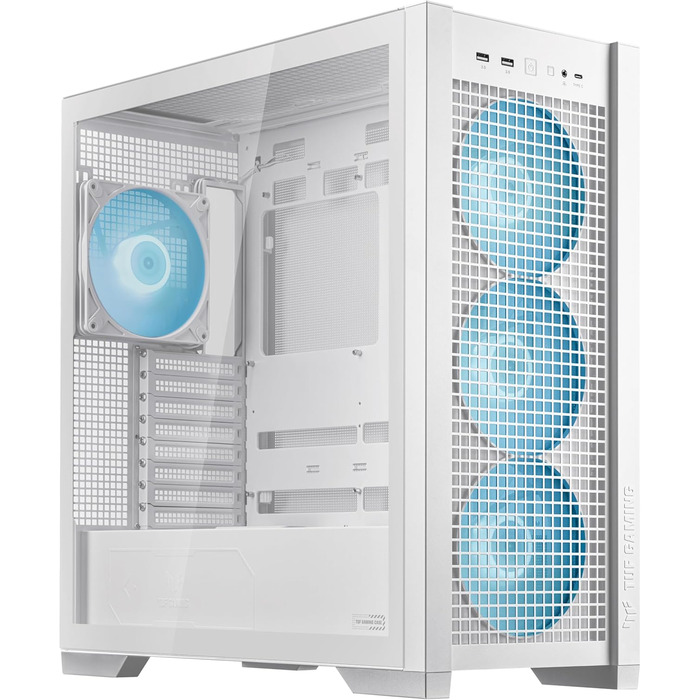Ігровий корпус ASUS TUF GT302 ARGB білий, Mid-Tower ATX, 4x140 мм ARGB вентилятори, змінні бокові панелі, підтримка ATX материнських плат із прихованими роз'ємами, сітчаста фронтальна панель