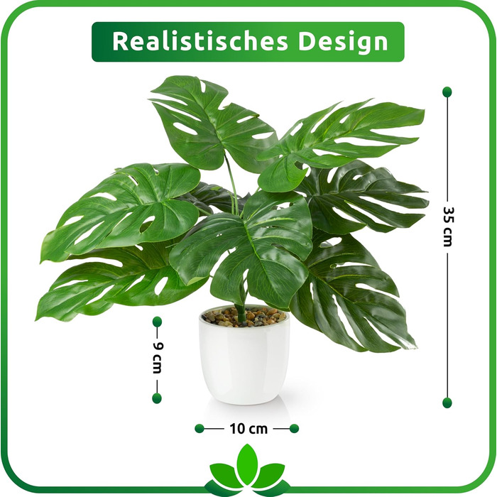 Набір штучних рослин PASCH® Monstera та арека, 35 см, у білих керамічних горщиках – декоративні штучні рослини у горщику, як справжні