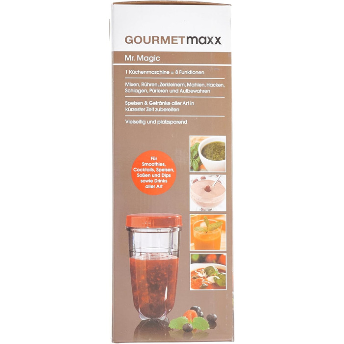 GOURMETmaxx блендер-смузі мейкер 250Вт, 4в1, 500мл, електричний міні міксер з 9 функціями, BPA-free, чашка To-Go, білий-червоний