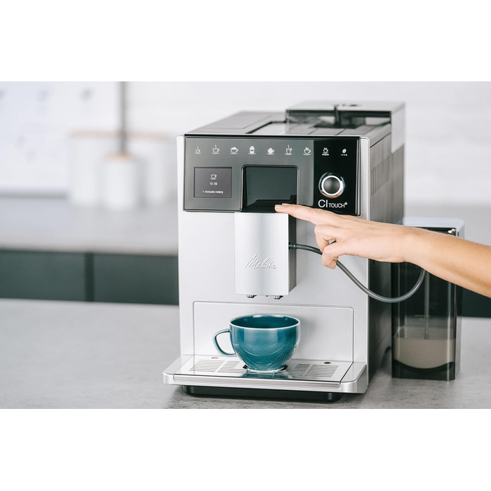 Кавоварка автоматична Melitta CI Touch з молочною системою, вбудованою кавомолкою та капучинатором, для еспресо й капучино, срібляста