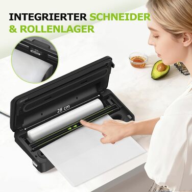 Вакууматор для продуктів Bonsenkitchen VS3019, 125 Вт, з вбудованим різаком, глянцевий чорний
