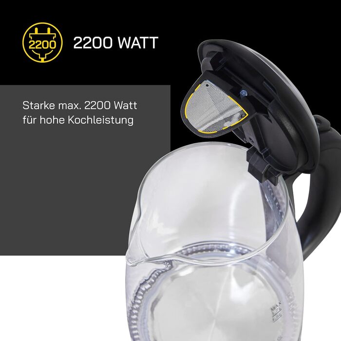 Електричний чайник GUTFELS Water 4010, 1,7 л, 2200 Вт, скло, захист від накипу та перегріву