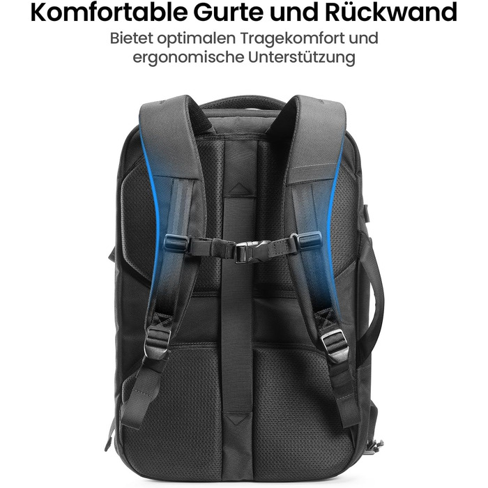 Дорожній рюкзак tomtoc 40L Reiserucksack для ручної поклажі, TSA-сумісний, чорний