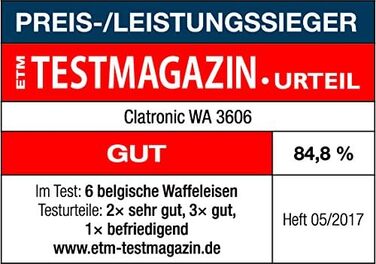 Вафельниця Clatronic WA 3606 з антипригарним покриттям, для бельгійських вафель, 2 великі робочі поверхні, регульований ступінь підсмажування