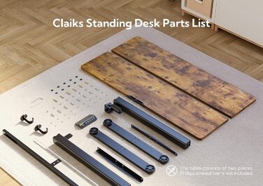 Електричний стіл Claiks з регулюванням висоти, 140x60 см, чорна рама, стільниця вінтажна коричнева, робочий стіл для дому та офісу