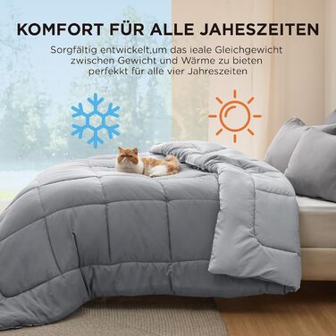 BEDSURE Ковдра постійна 240x220 см - тепла, двостороння, для алергіків, сіра/світло-сіра, 300 GSM