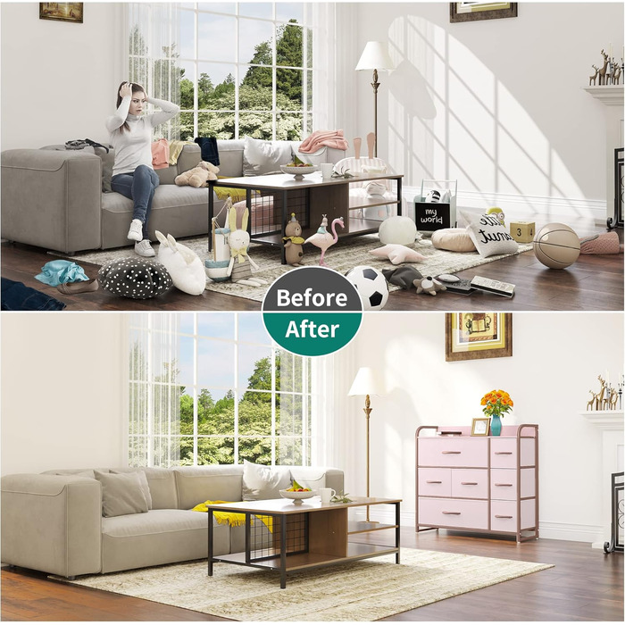 YITAHOME комод для зберігання, 7 тканинних шухляд з ручками, рожевий