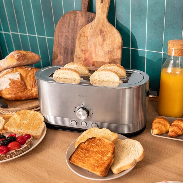 Тостер вертикальний Cecotec Shine&Toast Extra Double з нержавіючої сталі - 1400 Вт, 4 тости, широкі слоти 3.8 см, 7 режимів