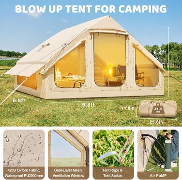 Надувний намет для кемпінгу Oxford 4-6 осіб, водонепроникний, Air Glamping - швидкозбірний намет для відпочинку на природі