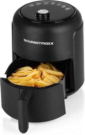 Фритюрниця з гарячим повітрям GOURMETmaxx 2,3 л, 1000 Вт, 9 програм, таймер 60 хв, енергозберігаюча, майже без олії, матова чорна
