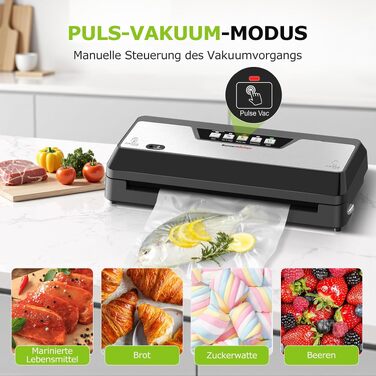 Вакууматор для продуктів Bonsenkitchen VS3019, 125 Вт, з вбудованим різаком, глянцевий чорний