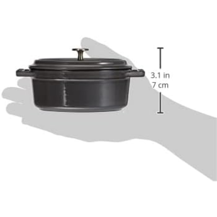 STAUB Міні-кокот овальний з кришкою, 11 см, 0,25 л, для індукції, матова чорна емаль всередині, графітово-сірий