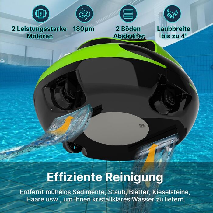 Робот-пилосос для басейну POOLPURE Piscina 5000mAh з автоматичною парковкою, LED дисплеєм, IPX8 водонепроникний, бездротовий (Зелений)