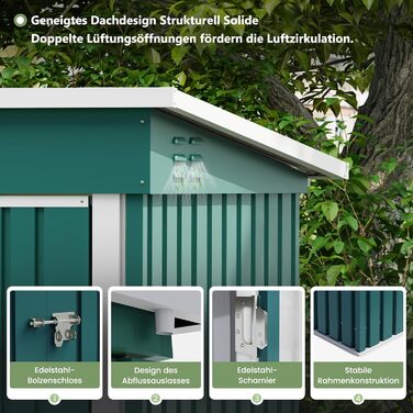Металевий садовий будинок UDPATIO 222x132x190 см з вікном, дверима та вентиляцією, зелений. Гараж для велосипедів, сарай для інструментів, водонепроникний