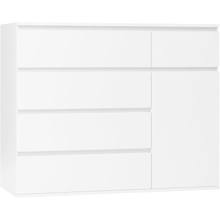 FOREHILL Комод білий з 5 шухлядами та 1 дверцятами, 100x40x80 см. Комод для спальні, вітальні, кабінету, передпокою
