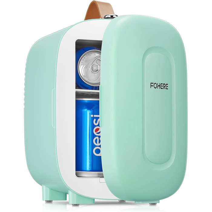 Міні холодильник FOHERE 5 літрів / 6 банок, USB живлення, 220V AC/12V DC, для напоїв та догляду за шкірою, білий (зелений)