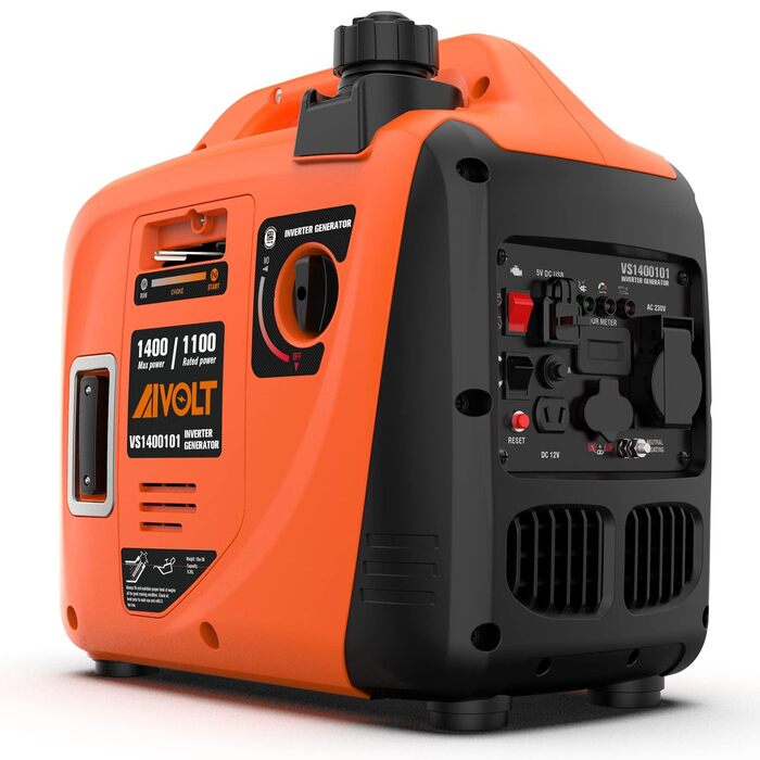 Інверторний генератор AIVOLT 1400W: бензиновий, тихий, для кемпінгу, фестивалів та дому. 2 USB, 12V DC та 230V розетки
