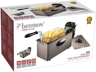 Фритюрниця Bestron з холодною зоною, 3,5 л, 2000 Вт, антрацит, регулятор температури, підходить для миття в посудомийній машині