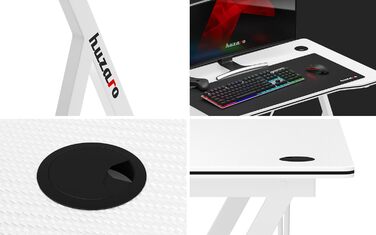 Ігровий стіл Huzaro Hero 1.4, 100x50 см, білий, сталева конструкція, карбонова стільниця, з отворами для кабелів, для комп'ютера, офісу, геймінгу