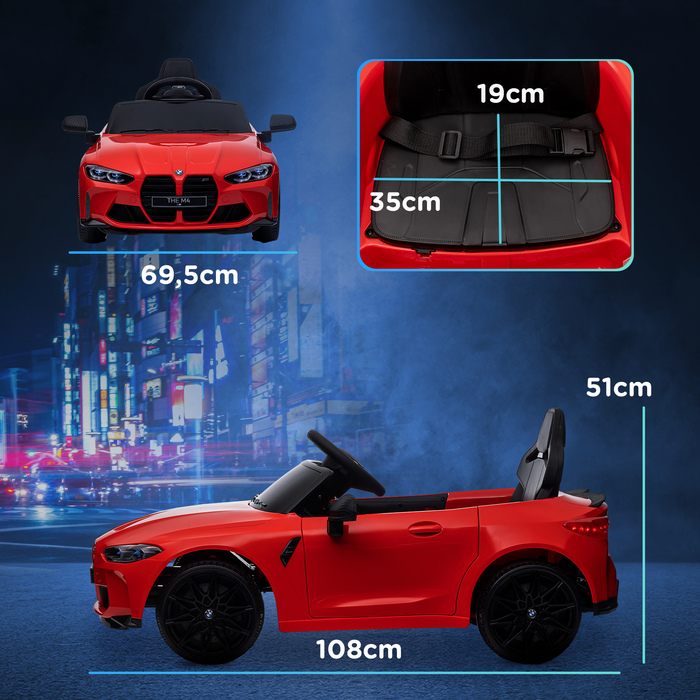 Електромобіль BMW M4 для дітей, зі звуками та світлом, швидкість 3-5 км/год, з пультом дистанційного керування, для дітей 3-5 років, червоний