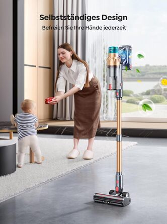 Акумуляторний пилосос SMOTURE 600W 50000Pa, бездротовий з міні-електрощіткою, для шерсті тварин, килимів, підлоги та авто - 65 хв роботи, сенсорний екран, функція ароматизації