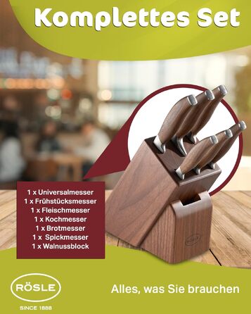 Набір кухонних ножів Rösle Cuisine Passion (7 предметів): бамбукова підставка, 5 сталевих ножів та кухонні ножиці, преміум-якість
