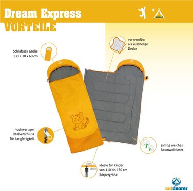 Дитячий спальний мішок outdoorer Dream Express, ковдра, з бавовняною підкладкою, помаранчевий
