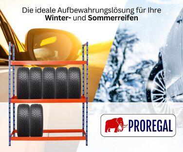 Стелаж для шин PROREGAL Tiger XL: 200x150x45 см, 300 кг навантаження, до 18 шин (205/55 R16), блакитно-помаранчевий | Стелаж для автосервісу, складу, підвалу