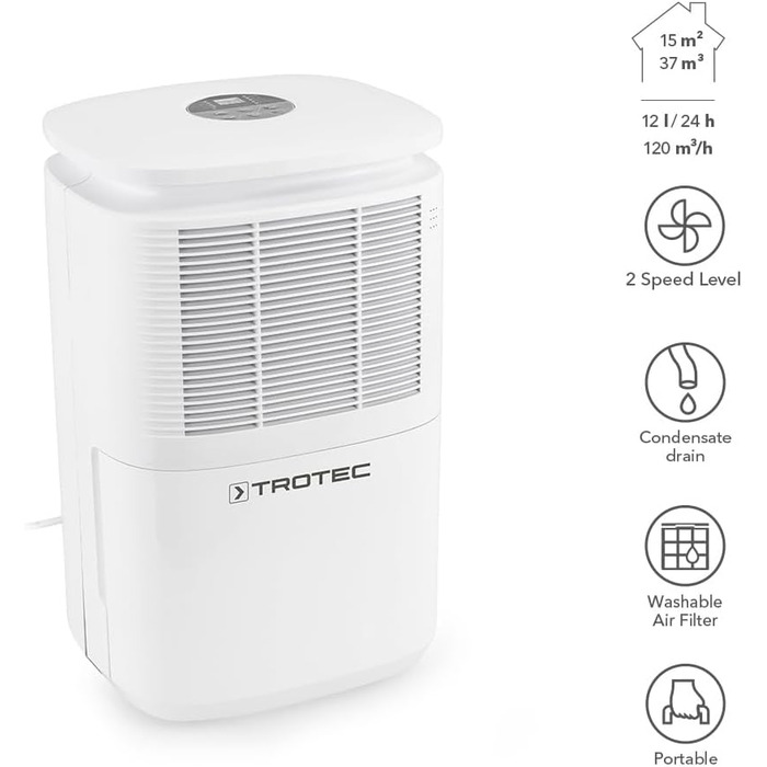 Електричний осушувач повітря TROTEC TTK 30 E, 12 л/добу, до 15 м², автоматичне вимкнення