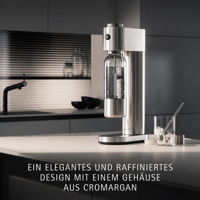 Автоматичний сифон для води WMF Element One зі сталі, газифікатор води з 3 рівнями насичення, сріблястий