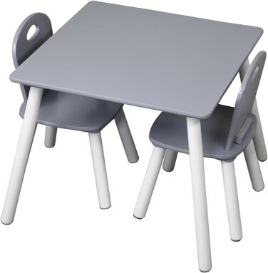 Дитячий стіл з 2 стільцями Kesper, МДФ, 55x55x45 см, білий/сірий