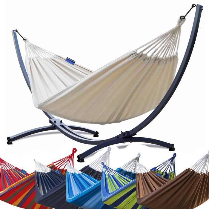 Гамак подвійний Potenza Outdoor з металевим каркасом для 2 осіб, бавовна, 220x160 см, до 200 кг, графіт