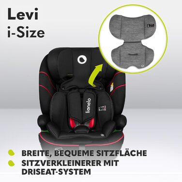Автокрісло Lionelo Levi i-Size 76–150см, група 1/2/3, R129, чорне