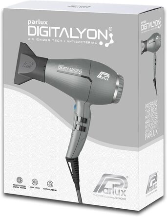 Фен Parlux Digitalyon професійний, цифровий, з негативними іонами, легкий, потужний, виробництво Італія, гліттер сірий