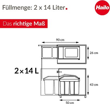 Вбудована система сортування сміття Hailo Multi-Box Duo L, два відра по 14 л, висувні контейнери, для кухні, кремово-біла