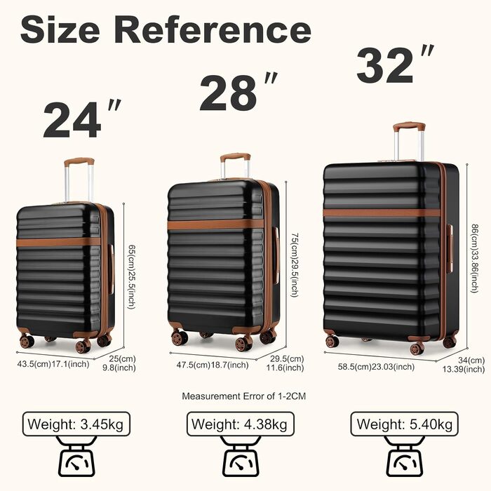 Валіза KONO XXL (86 см) розширена, легка, з твердим корпусом та TSA-замком, чорно-коричнева