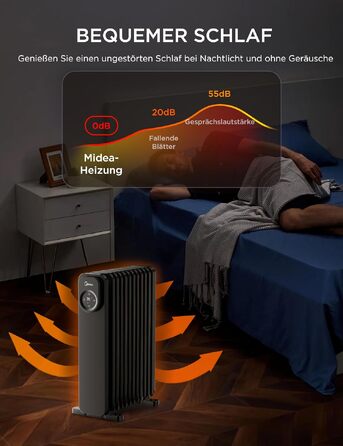 Масляний радіатор Midea NY2311-24UR, 2300Вт, 11 секцій, з пультом ДК та LED-дисплеєм, чорний