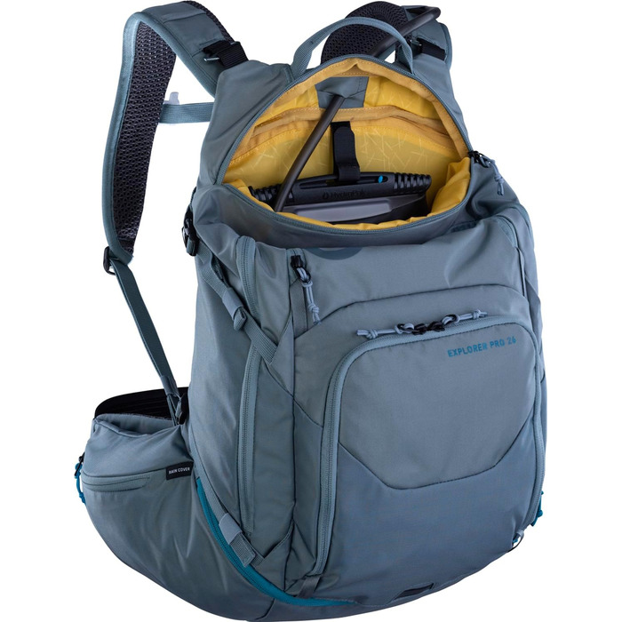 Рюкзак EVOC Explorer Pro 26 л сталевий, з системою вентиляції спини, поясом Airo Flex, відділенням для питної системи та дощовиком – якісний міський та туристичний рюкзак