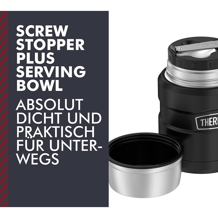 Термос для їжі Thermos STAINLESS KING 470 мл, чорний матовий, з ложкою, нержавіюча сталь, зберігає тепло 6 годин/холод 24 години, герметичний, для супу, мюслі, підходить для посудомийної машини